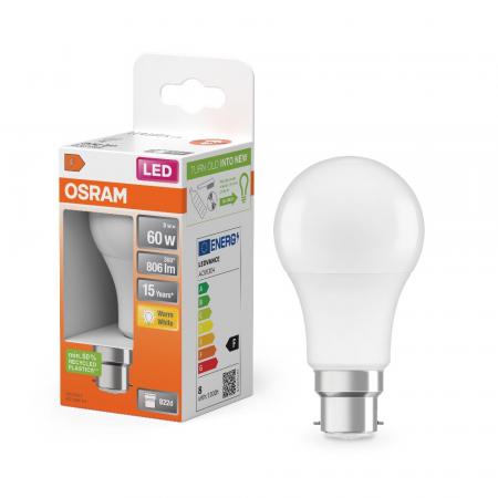 OSRAM B22d LED Lampe STAR weiß mattiert 8.5W wie 60W warmweißes Licht